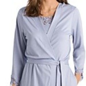 NEW with Tags LUXURY HANRO Dorea 100% Cotton Robe $298 Portugal Blue L